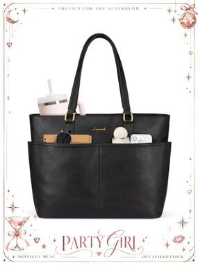 LOVEVOOK Vegan Leather Laptop Bag Fits 15.6" with Cup Holder